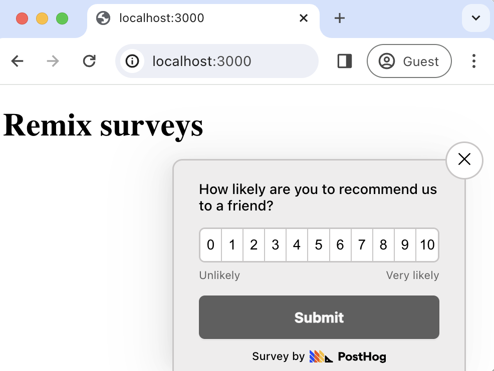 Popover survey in app