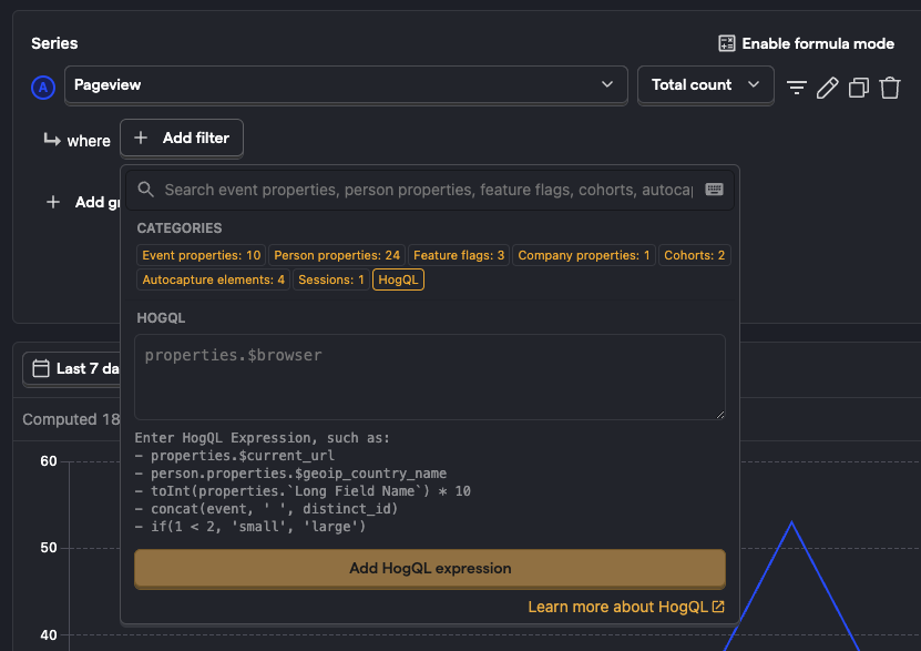 HogQL trends breakdown filter